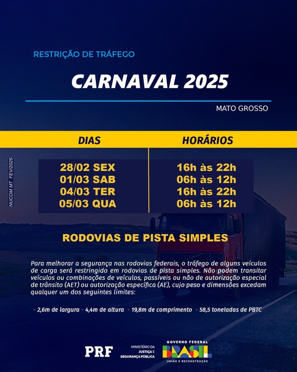 PRF lança Operação Carnaval 2025 em MT; veja restrições